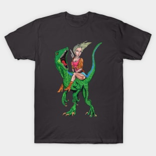 Woman Riding Velociraptor T-Shirt